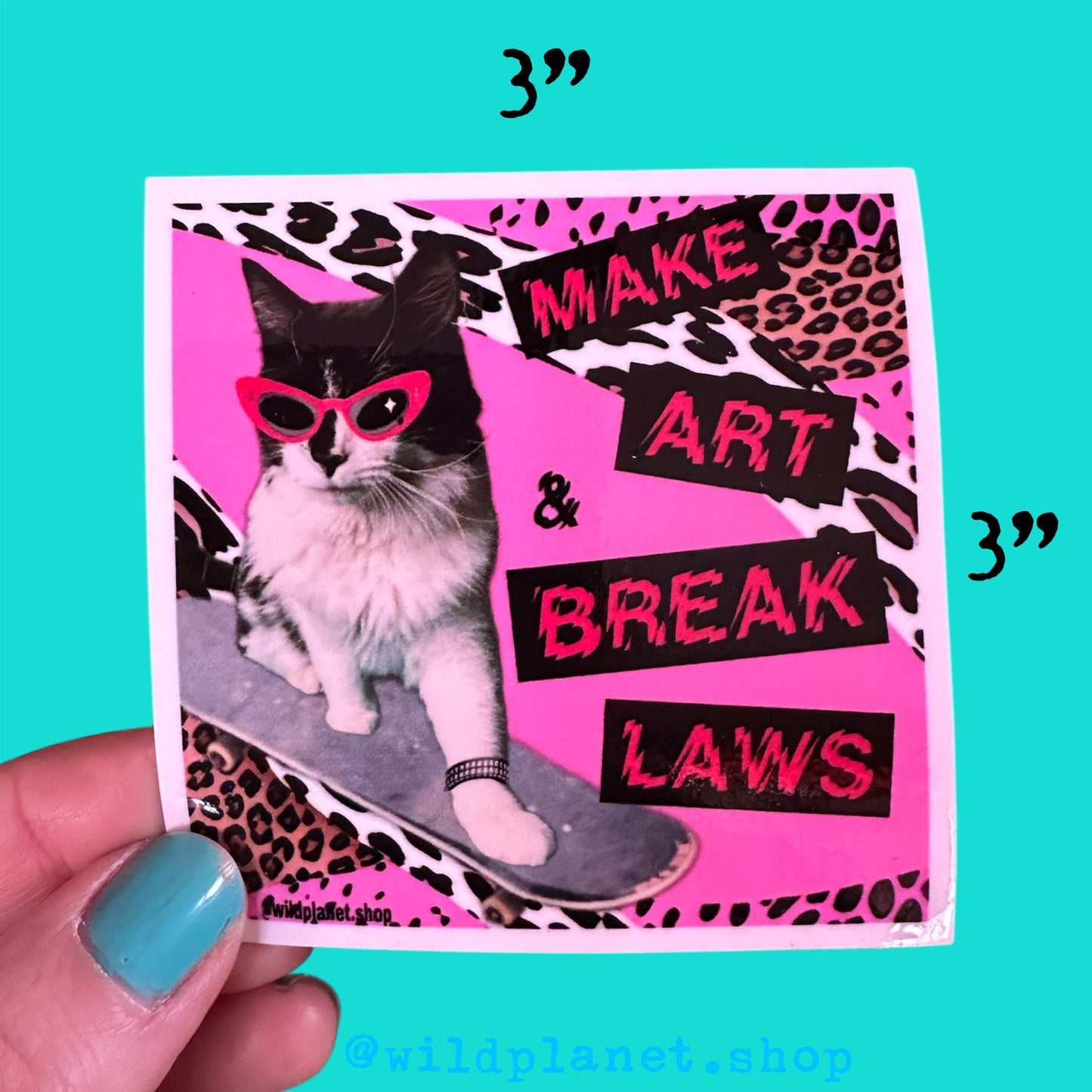 Make Art and Break Laws Skateboarding Cat 3” x 3” Sticker
