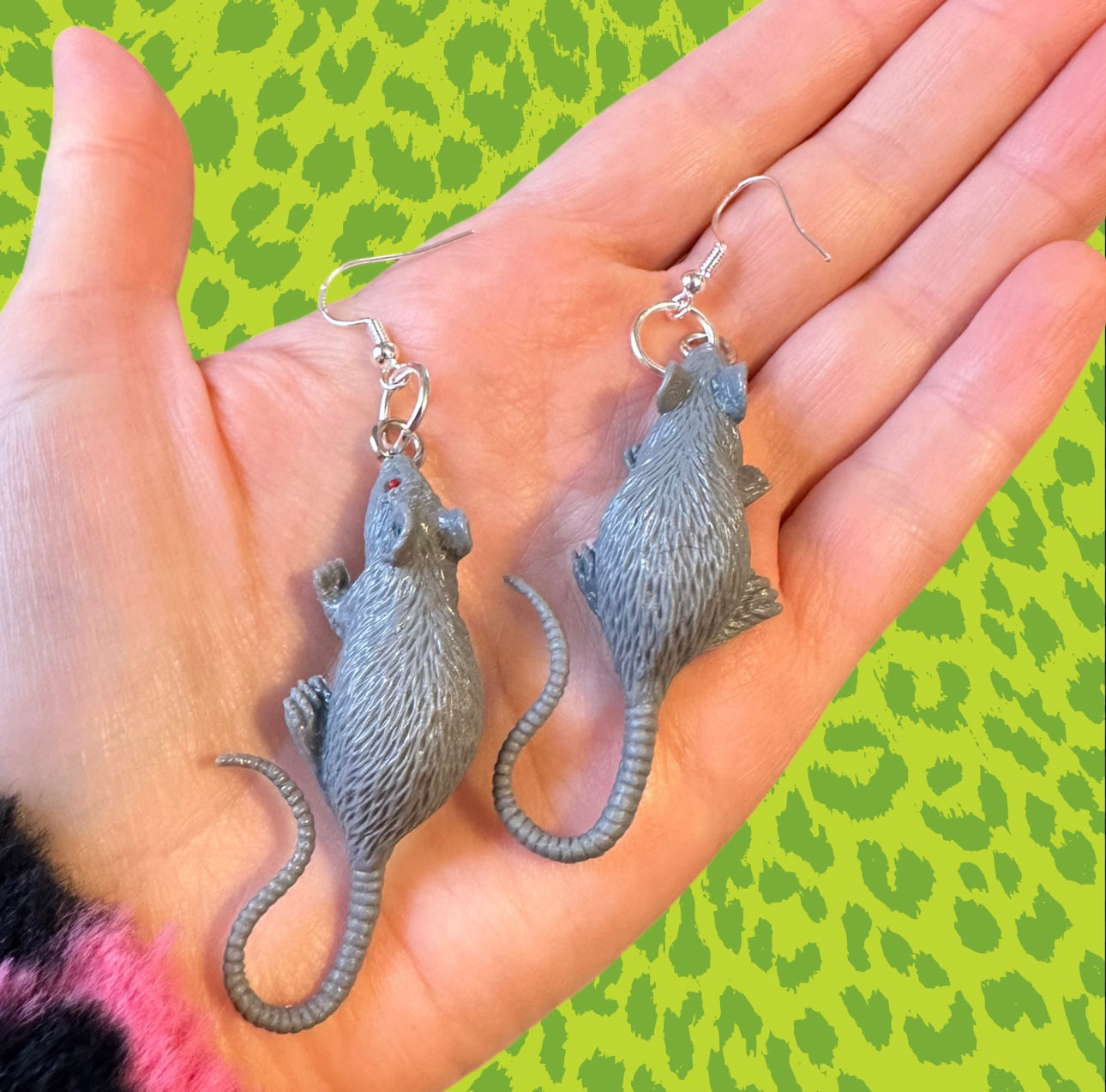 Grey Rubber Rat Earrings