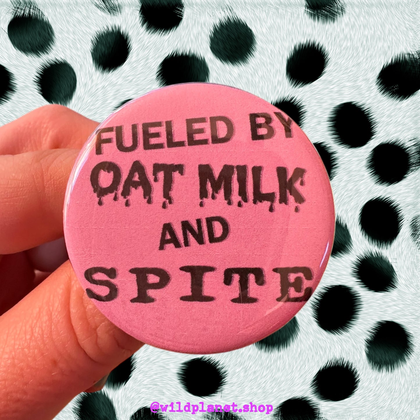 Button 1.75” Badge Oat Milk Tofu Anger and Trash! Earth friendly, vegan vibin’ metal buttons