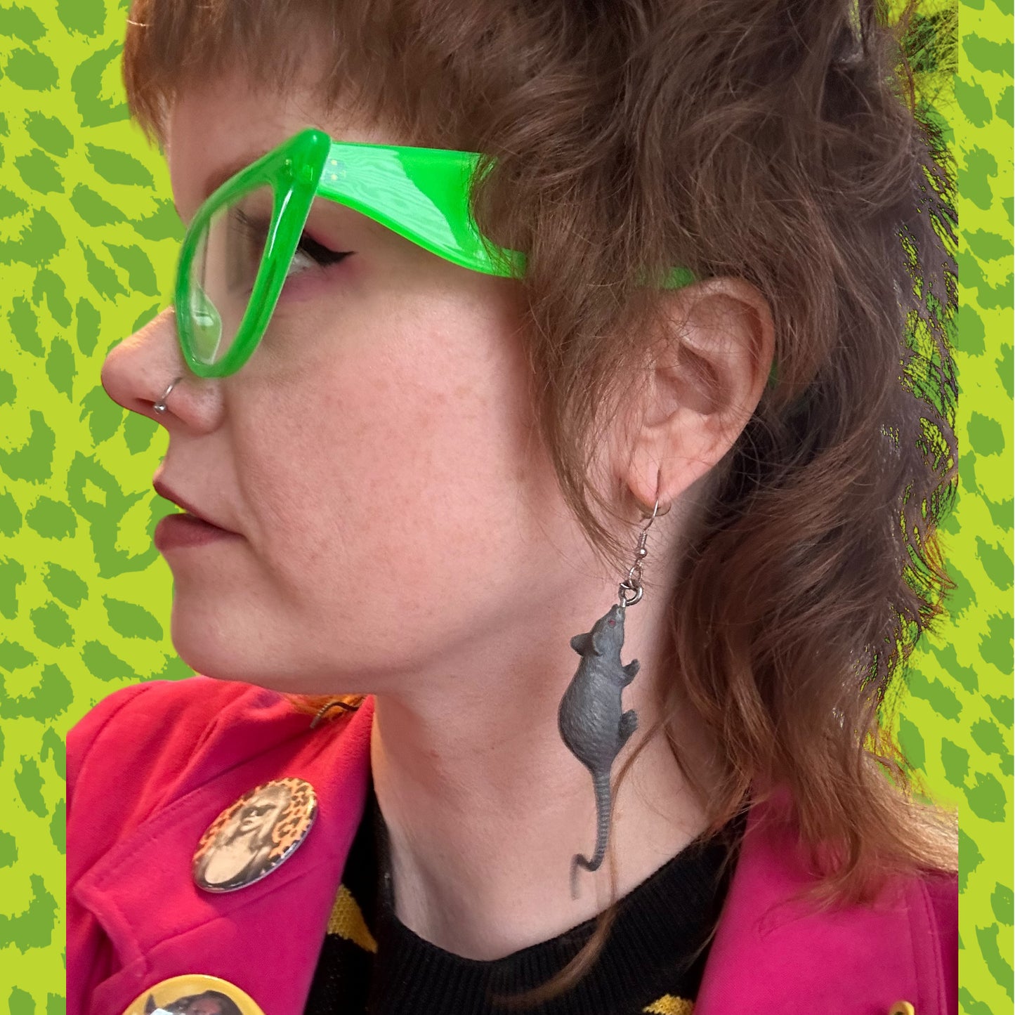 Grey Rubber Rat Earrings
