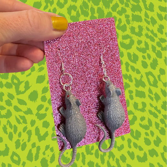 Grey Rubber Rat Earrings