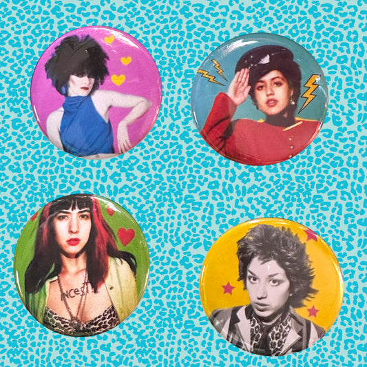 Punk Icon Buttons Including X Ray Spex Bikini Kill The Bags and Siouxsie Sioux Singers 1.75”