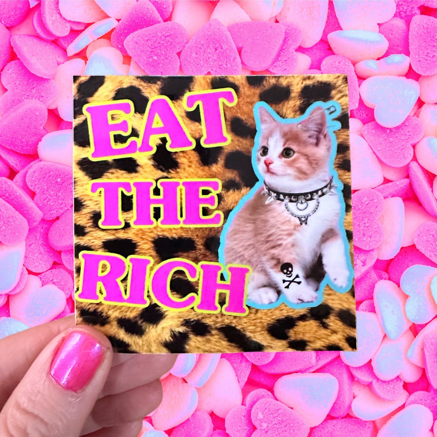 Punk Anti Capitalist Cat Sticker Two Choices “Eat The Rich” and “Fuck The Hustle…” 3” Square Stickers