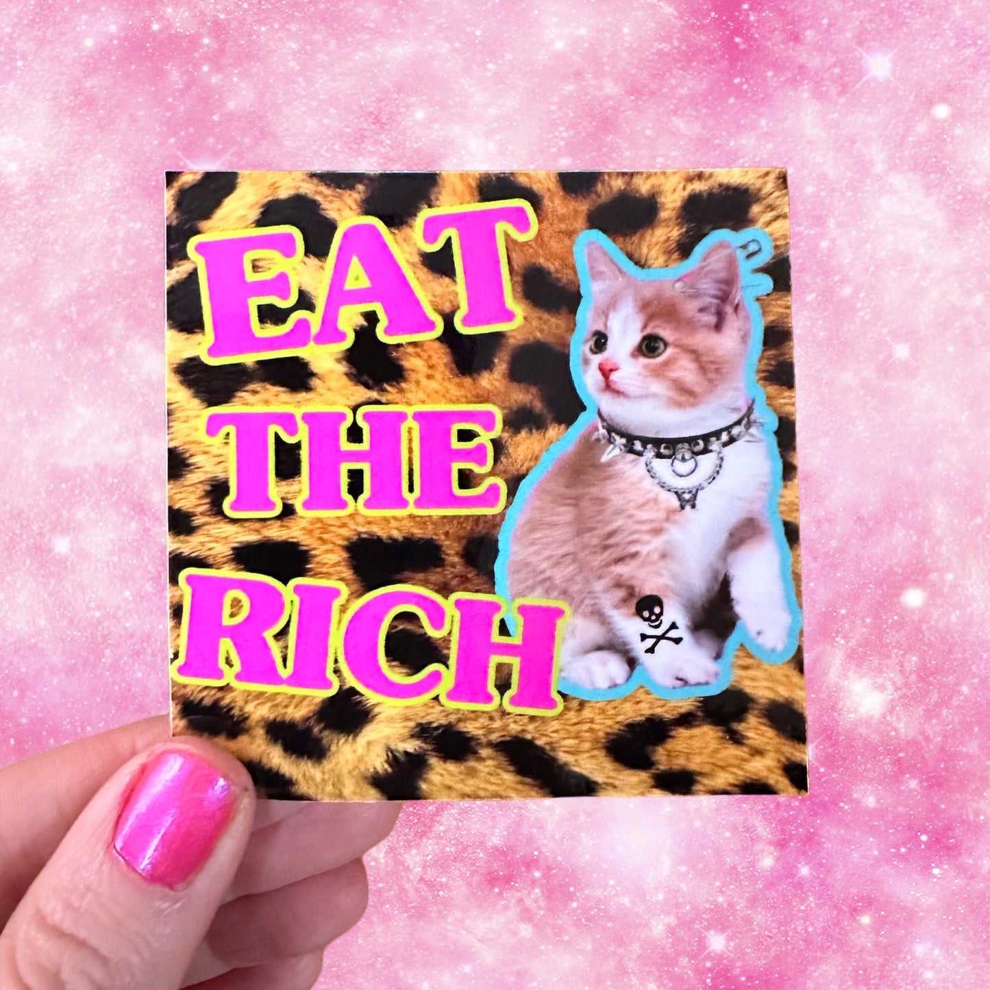 Punk Anti Capitalist Cat Sticker Two Choices “Eat The Rich” and “Fuck The Hustle…” 3” Square Stickers